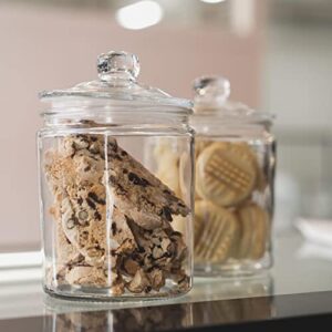 Glass Canister Set for Kitchen Counter + Labels & Marker - Set of 2 - Glass Cookie Jars with Airtight Lids - Food Storage Containers with Lids Airtight for Pantry - Flour, Sugar, Coffee, Cookies, etc.