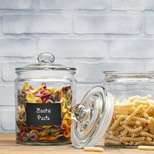 Glass Canister Set for Kitchen Counter + Labels & Marker - Set of 2 - Glass Cookie Jars with Airtight Lids - Food Storage Containers with Lids Airtight for Pantry - Flour, Sugar, Coffee, Cookies, etc.