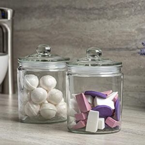 Glass Canister Set for Kitchen Counter + Labels & Marker - Set of 2 - Glass Cookie Jars with Airtight Lids - Food Storage Containers with Lids Airtight for Pantry - Flour, Sugar, Coffee, Cookies, etc.