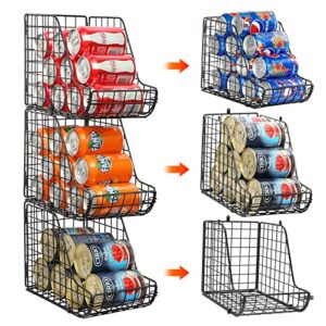 x-cosrack standing stackable can dispenser storage organizer bins-3 pack, metal wire basket beverage pop soda rack stand kitchen pantry countertop cabinets,stacking canned food holder-patent pending