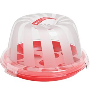 cake cupcake carrier with lid and handle | 9″ round cake container holder with dome cover | plastic pie carrier cake storage container | easy transport for bunt cake keeper platter tray