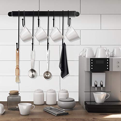 AJART Coffee Mug Rack Form Hand-Forged Cup Holder (17”/8 Hooks) Coffee Mug Hangers for Kitchen Organizer and Mug Hangers for The Wall