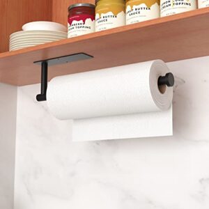 Paper Towel Holder - Self-Adhesive or Drilling, Matte Black Wall Mounted Paper Towel Rack for Kitchen, SUS304 Stainless Steel Kitchen Roll Holder Under Cabinet