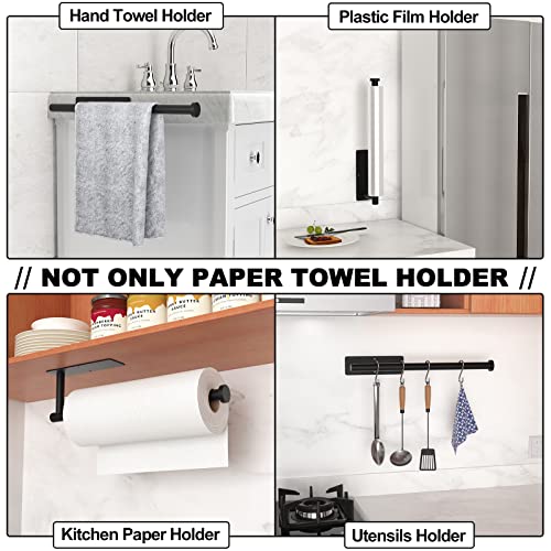 Paper Towel Holder - Self-Adhesive or Drilling, Matte Black Wall Mounted Paper Towel Rack for Kitchen, SUS304 Stainless Steel Kitchen Roll Holder Under Cabinet