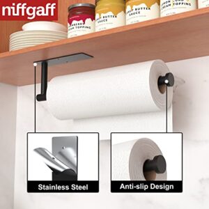 Paper Towel Holder - Self-Adhesive or Drilling, Matte Black Wall Mounted Paper Towel Rack for Kitchen, SUS304 Stainless Steel Kitchen Roll Holder Under Cabinet