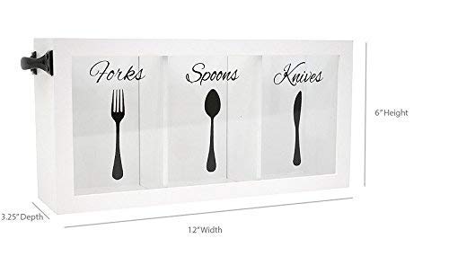 BLU MONACO White Wooden Flatware, Cutlery, Kitchen Utensil & Silverware Caddy Organizer Bin Holder for Forks, Spoons, Knives - Perfect for Kitchen Countertop