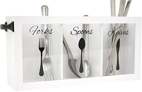 BLU MONACO White Wooden Flatware, Cutlery, Kitchen Utensil & Silverware Caddy Organizer Bin Holder for Forks, Spoons, Knives - Perfect for Kitchen Countertop