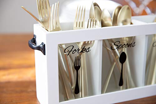 BLU MONACO White Wooden Flatware, Cutlery, Kitchen Utensil & Silverware Caddy Organizer Bin Holder for Forks, Spoons, Knives - Perfect for Kitchen Countertop