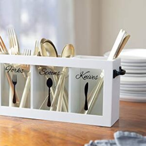 BLU MONACO White Wooden Flatware, Cutlery, Kitchen Utensil & Silverware Caddy Organizer Bin Holder for Forks, Spoons, Knives - Perfect for Kitchen Countertop