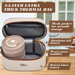 Stainless Steel Bento Box Adult Lunch Box, Portable Insulated Food Lunch Container Set with Thermal Lunch Box, 4 Separate Stackable Lunch Container for Adult Kids Men Women, 66 Oz/8.25 Cup, Brown