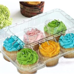 Cupcake Boxes 6 Count - MADE IN USA - Stylish Clear Plastic Cupcake Containers for Displaying & Transporting- Durable Cupcake Holders with 4" High Dome for High Toppings- Each Cup Cake Box Holds 6 Cupcakes- 12 Pack