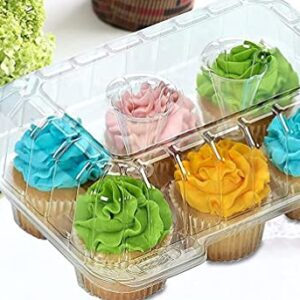 Cupcake Boxes 6 Count - MADE IN USA - Stylish Clear Plastic Cupcake Containers for Displaying & Transporting- Durable Cupcake Holders with 4" High Dome for High Toppings- Each Cup Cake Box Holds 6 Cupcakes- 12 Pack