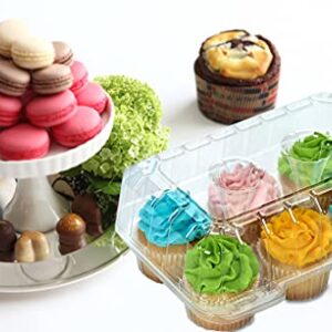 Cupcake Boxes 6 Count - MADE IN USA - Stylish Clear Plastic Cupcake Containers for Displaying & Transporting- Durable Cupcake Holders with 4" High Dome for High Toppings- Each Cup Cake Box Holds 6 Cupcakes- 12 Pack