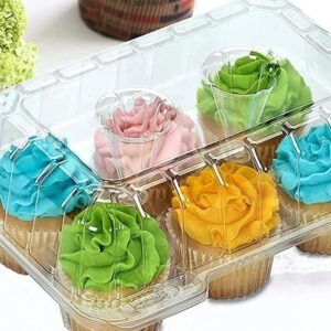 Cupcake Boxes 6 Count - MADE IN USA - Stylish Clear Plastic Cupcake Containers for Displaying & Transporting- Durable Cupcake Holders with 4" High Dome for High Toppings- Each Cup Cake Box Holds 6 Cupcakes- 12 Pack