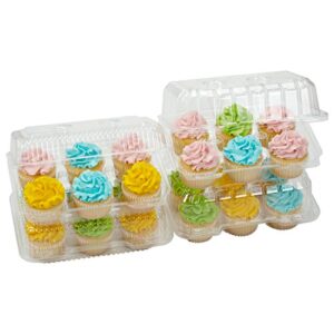 Cupcake Boxes 6 Count - MADE IN USA - Stylish Clear Plastic Cupcake Containers for Displaying & Transporting- Durable Cupcake Holders with 4" High Dome for High Toppings- Each Cup Cake Box Holds 6 Cupcakes- 12 Pack