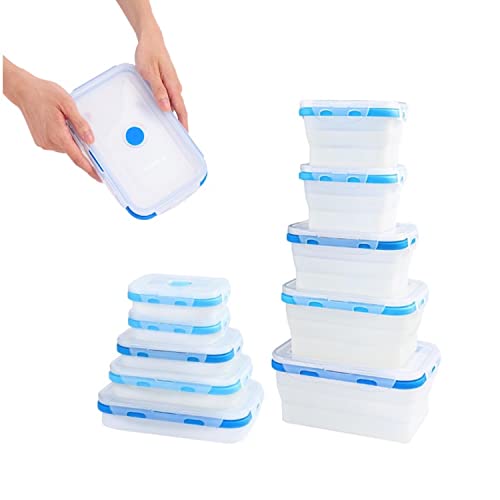 ECOBERI Collapsible Food Storage Containers, Food Grade Silicone, BPA Free, Airtight Snap-Top Lids, Microwave and Dishwasher Safe, Set of 5