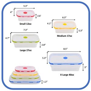 ECOBERI Collapsible Food Storage Containers, Food Grade Silicone, BPA Free, Airtight Snap-Top Lids, Microwave and Dishwasher Safe, Set of 5