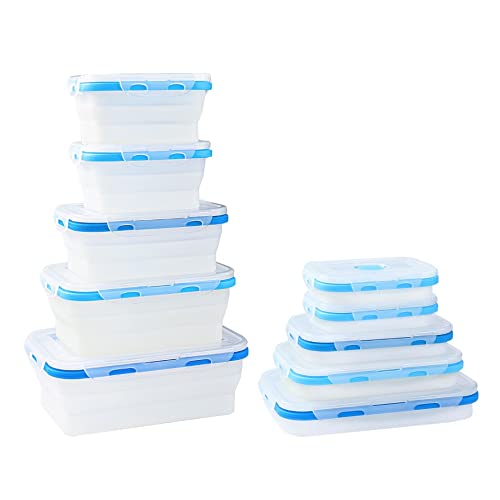 ECOBERI Collapsible Food Storage Containers, Food Grade Silicone, BPA Free, Airtight Snap-Top Lids, Microwave and Dishwasher Safe, Set of 5