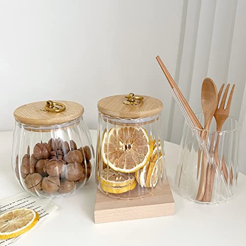 Galazzz 38 Fl oz Airtight Candy Jar with Bamboo Lid,Glass Jar with Lid 1130ml, For Nuts,Cookie(Ovall)