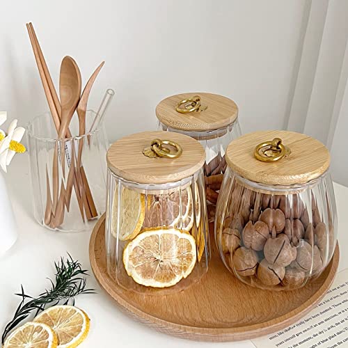 Galazzz 38 Fl oz Airtight Candy Jar with Bamboo Lid,Glass Jar with Lid 1130ml, For Nuts,Cookie(Ovall)