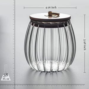 Galazzz 38 Fl oz Airtight Candy Jar with Bamboo Lid,Glass Jar with Lid 1130ml, For Nuts,Cookie(Ovall)