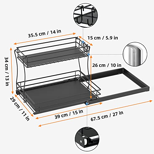 AOSITE Under Sink Organizers Bathroom Organizer and Storage 2 Tier Under Sink Storage Pull Out Cabinet Organizer Under Kitchen Sink Organizer Sliding Under Sink Shelf Cabinet Pull Out Shelves