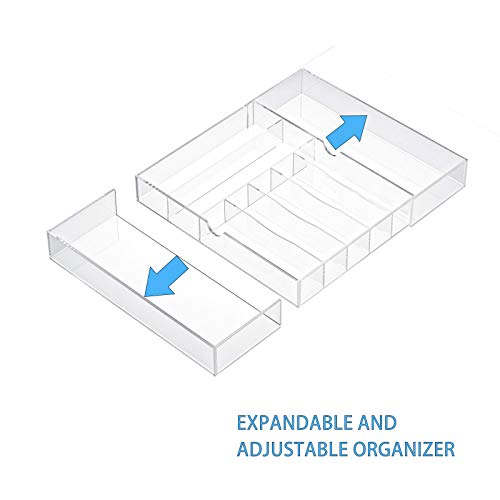 NIUBEE Expandable Kitchen Drawer Organizer for Flatware and Utensils,Clear Acrylic Adjustable Silverware Tray for Drawer,Office,Bathroom Supplies-9 Compartments