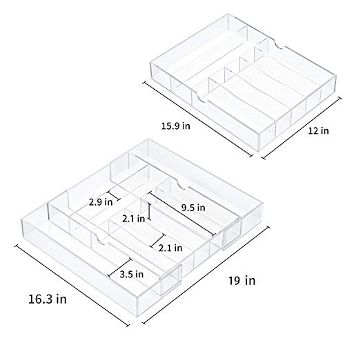 NIUBEE Expandable Kitchen Drawer Organizer for Flatware and Utensils,Clear Acrylic Adjustable Silverware Tray for Drawer,Office,Bathroom Supplies-9 Compartments