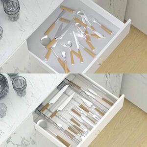 NIUBEE Expandable Kitchen Drawer Organizer for Flatware and Utensils,Clear Acrylic Adjustable Silverware Tray for Drawer,Office,Bathroom Supplies-9 Compartments