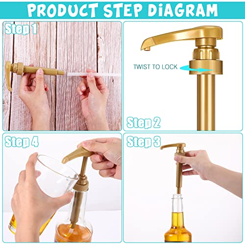 8 Pieces Syrup Pumps, Coffee Syrup Dispenser Pump, Flavor Syrup Pump Fits 750ml Bottles for Coffee Syrups Snow Cones Caramel Flavorings Bottle (Gold)