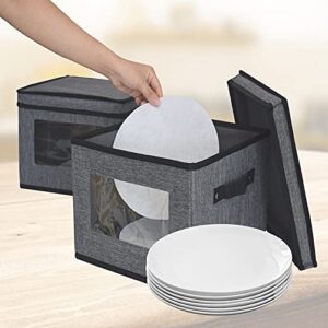 homyfort China Storage Containers With Lid and Handles, Dinnerware Storage Box for Dishes with 12 Felt Dividers, Hold 24 Plates, 12x 12 , Set of 2, Grey