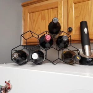 Countertop Wine Rack Freestanding, Small Wine Holder Stand Metal Wine Rack Honeycomb, Black 9 Wine Bottle Holder Organizer for Water Bottle, Tabletop Wine Storage Holder Rack for Home Kitchen Bar