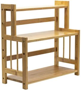 sorbus kitchen countertop organizer bamboo wooden counter storage shelf rack for spice, soap, skin care, makeup display stand, bathroom shelves, vanity, office (3-tier)