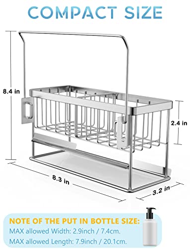 VOGWOLTH Sponge Holder for Kitchen Sink, Sink Caddy Kitchen Sponge Holder for Dish Rags Brush Soap Scrubber, Stainless Steel 304 Counter Organizer with Auto Drain Tray