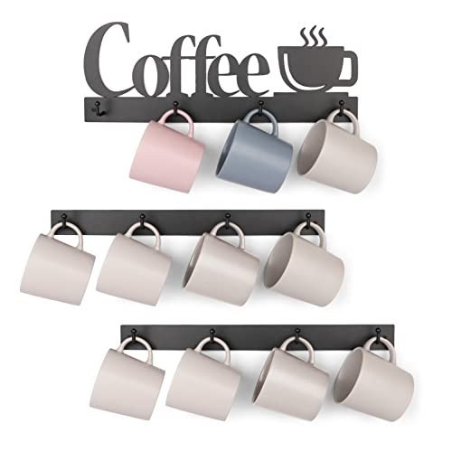 HULISEN Coffee Mug Wall Rack, Coffee Cup Holder Wall Mounted with 12 Heavy Duty Hooks and Metal Coffee Sign, Rustproof Tea Cup Hanger Display Decor for Coffee Bar, Kitchen, Office