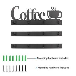 HULISEN Coffee Mug Wall Rack, Coffee Cup Holder Wall Mounted with 12 Heavy Duty Hooks and Metal Coffee Sign, Rustproof Tea Cup Hanger Display Decor for Coffee Bar, Kitchen, Office