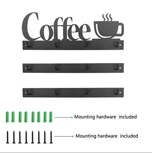 HULISEN Coffee Mug Wall Rack, Coffee Cup Holder Wall Mounted with 12 Heavy Duty Hooks and Metal Coffee Sign, Rustproof Tea Cup Hanger Display Decor for Coffee Bar, Kitchen, Office