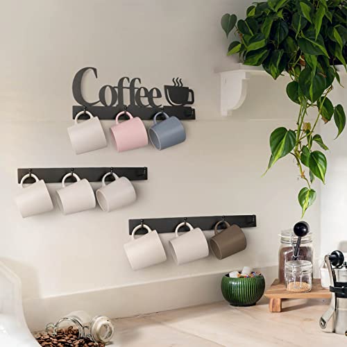 HULISEN Coffee Mug Wall Rack, Coffee Cup Holder Wall Mounted with 12 Heavy Duty Hooks and Metal Coffee Sign, Rustproof Tea Cup Hanger Display Decor for Coffee Bar, Kitchen, Office