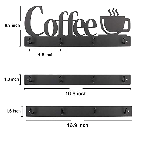 HULISEN Coffee Mug Wall Rack, Coffee Cup Holder Wall Mounted with 12 Heavy Duty Hooks and Metal Coffee Sign, Rustproof Tea Cup Hanger Display Decor for Coffee Bar, Kitchen, Office