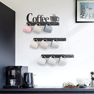 HULISEN Coffee Mug Wall Rack, Coffee Cup Holder Wall Mounted with 12 Heavy Duty Hooks and Metal Coffee Sign, Rustproof Tea Cup Hanger Display Decor for Coffee Bar, Kitchen, Office