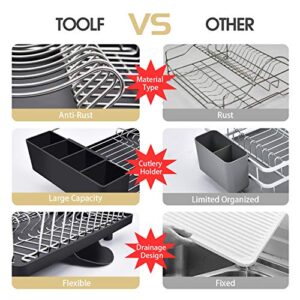 TOOLF Dish Rack,304 Stainless Steel Dish Drying Rack for Kitchen Counter, Dish Drainer for Large Capacity,Black…