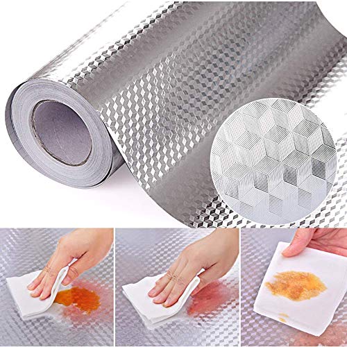 Kitchen Backsplash Stickers Wallpaper, Kitchen Stickers Self Adhesive Kitchen Aluminum Foil Stickers Oil Proof Waterproof Stove Sticker (15.7X118 Inches)