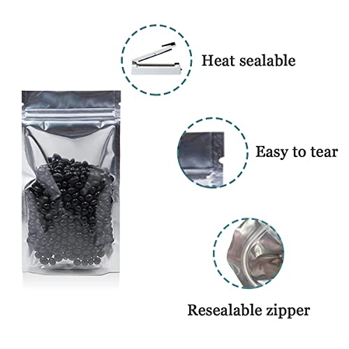 100 Pieces Stand Up Clear Front Zipper Lock Resealable Aluminum Mylar Foil Plastic Packaging Bag for Zip Heat Seal Package Lock with Tear Notch Long Term Food Storage 3.5x5.5 inch