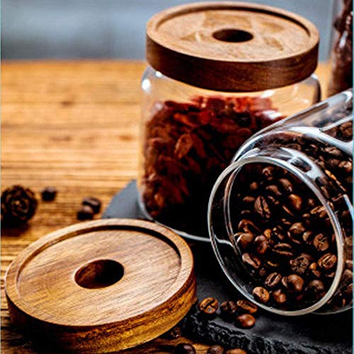 Keledz Glass Storage Jar with Wood Lids, Airtight Sealed Clear Borosilicate Glass Canister Kitchen Food Storage Containers for Coffee Beans Loose Tea Nuts Sugar Candy Spice, 450ml 16 oz (450ml 16 oz)