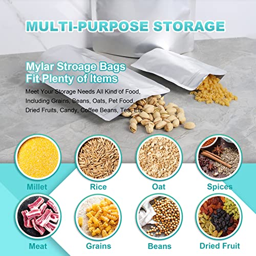 50pcs 1 Gallon Mylar Bags for Food Storage, 10 Mil 10"x14" Stand-Up Zipper Pouches Resealable and Heat Sealable Bags for Long Term Food Storage(10"x14", Extra Thick)