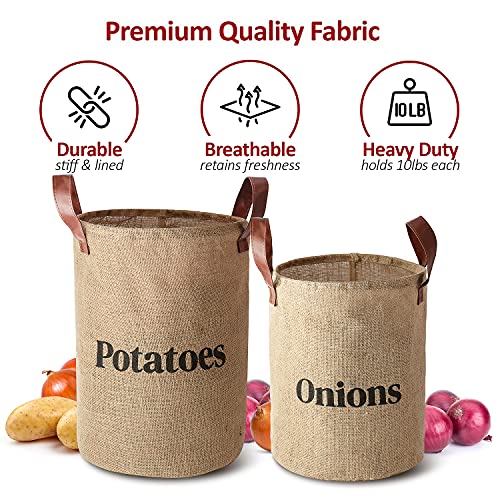 Laxinis World Lined Burlap Pantry Storage Baskets For Potatoes And Onions With Handles, Set Of 2, Decorative Rustic Farmhouse Home Décor Design, Kitchen Organization, 2 Pack