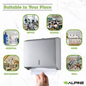 Alpine Industries C-Fold/Multifold Paper Towel Dispenser - Brushed Stainless Steel (290 C Folds/ 380 Multi-Fold)