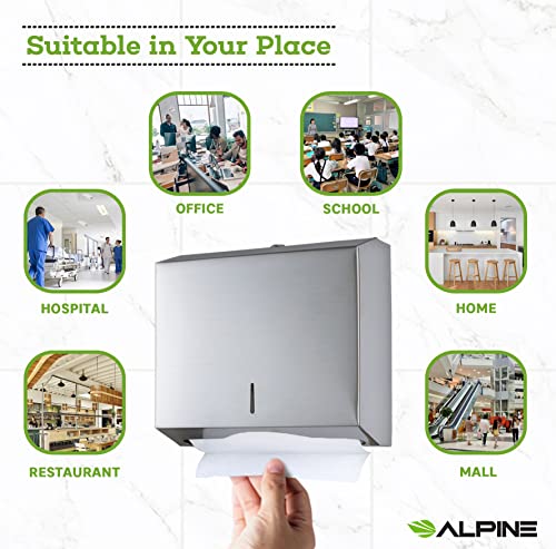 Alpine Industries C-Fold/Multifold Paper Towel Dispenser - Brushed Stainless Steel (290 C Folds/ 380 Multi-Fold)