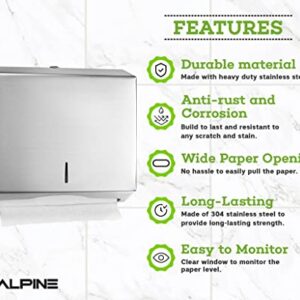 Alpine Industries C-Fold/Multifold Paper Towel Dispenser - Brushed Stainless Steel (290 C Folds/ 380 Multi-Fold)