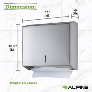 Alpine Industries C-Fold/Multifold Paper Towel Dispenser - Brushed Stainless Steel (290 C Folds/ 380 Multi-Fold)